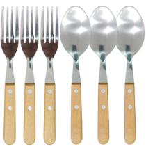 Kit Garfo E Colher De Mesa Inox Com Cabo De Madeira 6 Peças Kit Garfo E Colher De Mesa Inox Com Cabo De Madeira 6 Peças
