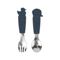 Kit Garfo E Colher Metal E Silicone Azul Navy - Clingo Kit Garfo E Colher Metal E Silicone Azul Navy - Clingo