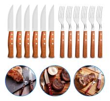 Kit Garfo E Faca Grande Para Churrasco Cabo Madeira 12 Pçs