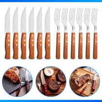 Kit Garfo E Faca Grande Para Churrasco Cabo Madeira 12 Pçs