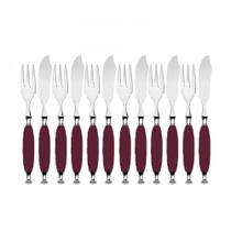 Kit Garfo e Faca Peixe Cozinha 12 Pçs Bordô Country Bugatti