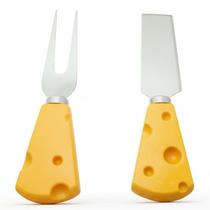 Kit Garfo + Faca Inox Para Queijos e Frios Formato Queijo 12,3cm C87