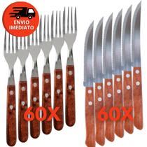 Kit Garfo Refeição E Faca Mesa Talher Em Inox Cabo Madeira Casa Restaurante Churrascaria Bar Buffet