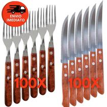 Kit Garfo Refeição E Faca Mesa Talher Em Inox Cabo Madeira Casa Restaurante Churrascaria Bar Buffet