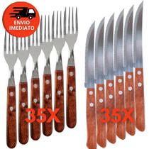 Kit Garfo Refeição E Faca Mesa Talher Em Inox Cabo Madeira Casa Restaurante Churrascaria Bar Buffet