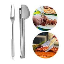 Kit Garfo Trinchante Pegador Inox Resistente Anticorrosão Servir Carnes Churrasco Cozinha Resaturante