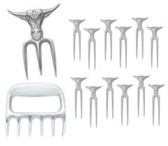 Kit Garra de Urso + Garfo Tridente + 12 Mini Tridente Petisco Churrasco Kit Garra de Urso + Garfo Tridente + 12 Mini Tridente Petisco Churrasco