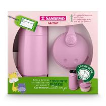 Kit Garrafa 250ML e Pote para Leite em Pó Rosa Sanremo