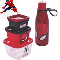Kit Garrafa 530ml + conjunto 3 potes Conect Marvel Homem Aranha Plasutil Kit Garrafa 530ml + conjunto 3 potes Conect Marvel Homem Aranha Plasutil