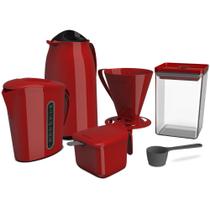 Kit Garrafa Café Super Prático Completo 6 Peças Vermelho