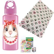 Kit Garrafa Coelho Rosa 350ml 3 Toalhas de Geladeira Panda Kit Garrafa Coelho Rosa 350ml 3 Toalhas de Geladeira Panda