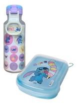 Kit Garrafa Com Adesivos + Sanduicheira Lancheira Infantil Escolar Disney Stitch Plasútil Kit Garrafa Com Adesivos + Sanduicheira Lancheira Infantil Escolar Disney Stitch Plasútil