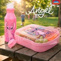 Kit Garrafa de Água e Sanduicheira Angel Escolar Lancheira com Tampa Disney