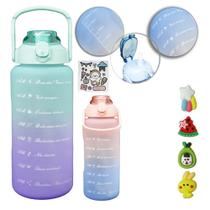 Kit Garrafa de Água Esportiva 2L + 700 ml Marcador de tempo A prova de vazamentos com Adesivos
