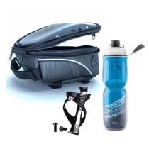Kit garrafa de água térmica com suporte + bolsinha porta celular para bicicleta - PTK