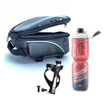 Kit garrafa de água térmica com suporte + bolsinha porta celular para bicicleta - PTK