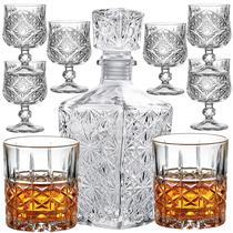 Kit Garrafa De Vidro Para Whisky Mini Bar 2 Copos Para Whisky 6 Mini Taça Para Licor Decoração