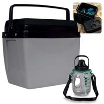 Kit Garrafa Fitness 1,8 Lts com Alcas Suporta Celular + Caixa Termica 26 Litros Cinza Mor