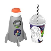Kit Garrafa Giratória Foguete e Copo com Canudo Infantil Buzz LightYear