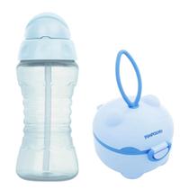 Kit Garrafa Infantil Bebê C/ Canudo 270 ML + Porta Leite em Pó Com Dosador Alça e Trava Anti-Queda