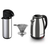 Kit Garrafa Inox 1.8L + Chaleira 1.8l Inox + Coador Eco Inox 103 Unitermi Kit Garrafa Inox 1.8L + Chaleira 1.8l Inox + Coador Eco Inox 103 Unitermi