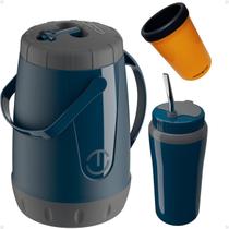Kit Garrafa Jarra Pávia 2,5 Litros + Copo Térmico 650ML com Bomba Inox Tereré + Porta Lata
