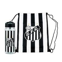 Kit Garrafa Squeeze 450ml Time Santos C/ Mochila Tipo Saco Santista - Oficial E Licenciada