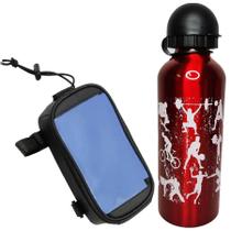 Kit Garrafa Squeeze 500Ml Esporte Vermelha + Porta Celular