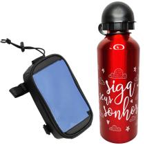 Kit Garrafa Squeeze Siga Sonhos 500ml + Porta Celular Bike