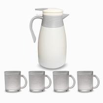 Kit Garrafa Térmica 1 Litro 4 Canecas Vidro 220ml Café Chá Sucos