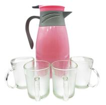 Kit Garrafa Térmica 1 Litro C/ 4 Xicaras Canecas Vidro 220ml