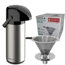 Kit Garrafa térmica 1 Litro Inox Verona Coador Inox Tamanho 103 Filtro de café Permanente Unitermi