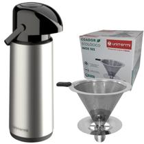 Kit Garrafa térmica 1,8 L Inox Verona Coador de Inox Tamanho 103 Filtro de café Permanente Unitermi Kit Garrafa térmica 1,8 L Inox Verona Coador de Inox Tamanho 103 Filtro de café Permanente Unitermi