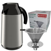 Kit Garrafa térmica 1L Inox Berlim Coador de Inox Tamanho 103 Filtro de café Permanente Unitermi