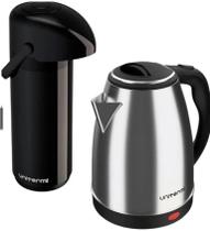 Kit Garrafa Térmica 1L Preta Chaleira Elétrica 1,8L 110v OU 220v Unitermi