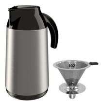 Kit Garrafa térmica 1Litro Inox Berlim+ Coador de Inox Filtro de café Permanente Unitermi