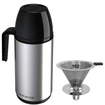 Kit Garrafa térmica 1Litro Inox Roma + Coador de Inox Filtro de café Permanente Unitermi