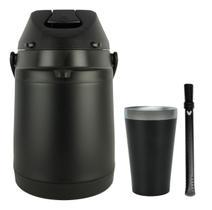 Kit Garrafa Termica 2,5 Litros Copo 200ml Bomba Achatada