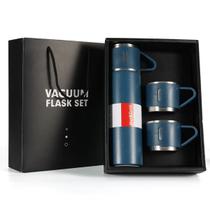 Kit Garrafa Térmica 500ml com 3 Copos Xícaras Café Aço Inox