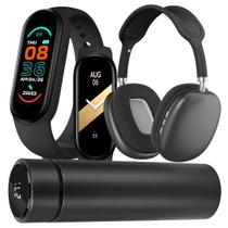 Kit Garrafa térmica 500ml inox sensor Led Smartwatch Y8 Fone Bluetooth