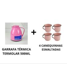 Kit Garrafa Térmica- 500ml Rosa- e 4 Canequinhas Esmaltada Rosa Bebe Kit Garrafa Térmica- 500ml Rosa- e 4 Canequinhas Esmaltada Rosa Bebe