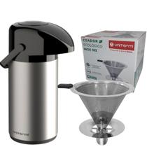Kit Garrafa térmica 600ML Inox Verona Coador Inox Tamanho 103 Filtro de café Permanente Unitermi Kit Garrafa térmica 600ML Inox Verona Coador Inox Tamanho 103 Filtro de café Permanente Unitermi