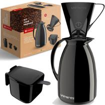 Kit Garrafa Térmica 650ml Preto Açucarero Suport Filtro Café