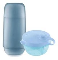 Kit Garrafa Térmica Azul Com Pote Presente Chá Bebê Mamãe