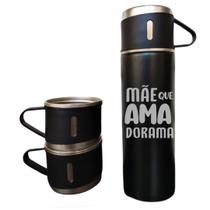 Kit Garrafa Térmica C/ 3 xícaras 400ml Mãe que ama dorama