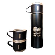 Kit Garrafa Térmica C/ 3 xícaras 400ml Presente Frases
