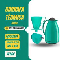 Kit Garrafa Termica Cores Café Pratico Açucareiro C/ Suporte Filtro