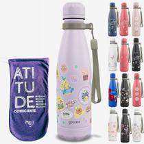 KIT Garrafa Térmica Gocase URBAN Original 500ml Estampas com Eco Saquinho Cor:KIT Sticker Pastel - Lilás
