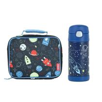 Kit Garrafa Térmica Infantil Inox 355ml Lancheira Astronauta - Thermos