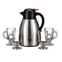Kit Garrafa Térmica Inox 1L + 4 Canecas Irish Class Home